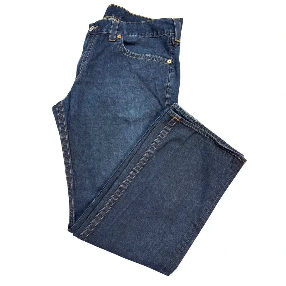 True Religion Straight Jeans Mens 42 Blue Excellent Flap Pocket Dark Wash Indigo